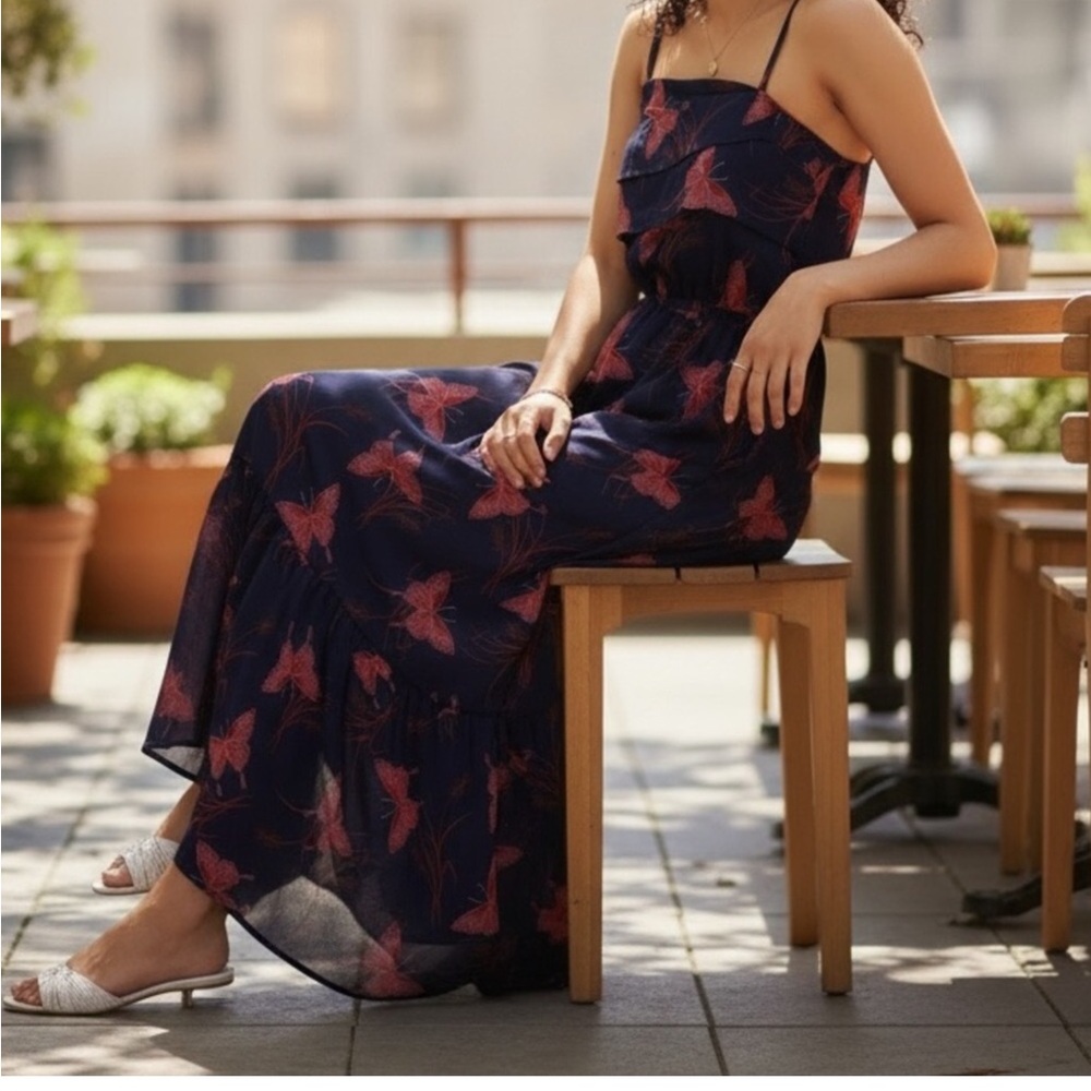 Express Navy Floral Butterfly Print Maxi Dress - Picture 2 of 8